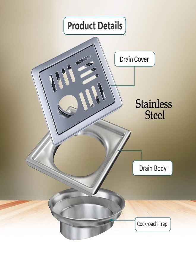 زاب غطاء تصريف أرضي من الفولاذ المقاوم للصدأ من سلسلة Zap Square AquaCut مقاس 6 بوصات، مقاوم للصدأ وأنيق، للاستخدام في الحمام والمطبخ والاستحمام والشرفة - Image 4